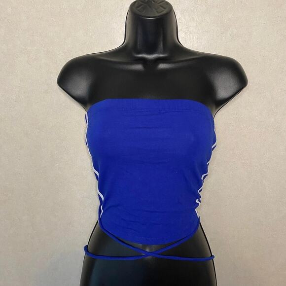 2x Active USA Knit Crop Tank Top Tube Crop Top Criss Cross Back Strappy blue red - Picture 13 of 14